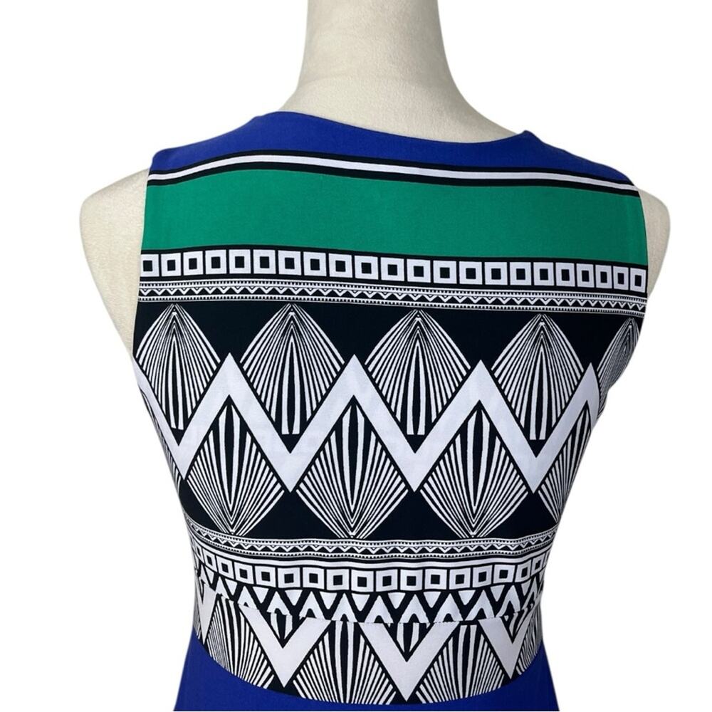 Chico’s Size 0 Blue Green Geometric Twist Front Stretch Maxi Dress XS Jersey - Picture 9 of 11